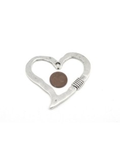 Grand Pendentif coeur évidé en métal argenté 57mm 2
