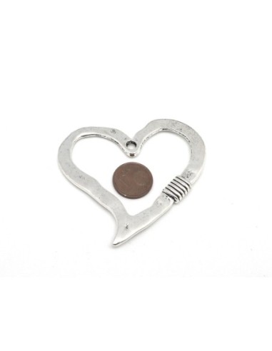 Grand Pendentif coeur argenté 5,7cm