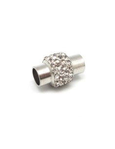 Fermoir aimanté tube orné de strass pour cordon de 5,5mm 6mm en métal argenté