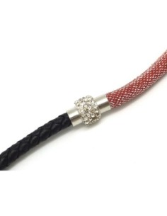 Fermoir aimanté tube orné de strass pour cordon de 5,5mm 6mm en métal argenté 2