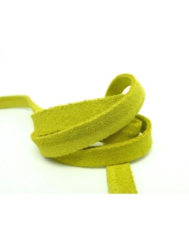 50cm de Cordon daim plat 10mm de couleur vert anis, jaune anis, jaune chartreuse - DAIM VERITABLE - CUIR