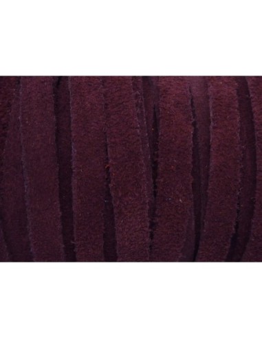 50cm de Cordon daim plat 7mm de couleur bordeaux, grenat rouge marsala - DAIM VERITABLE - CUIR