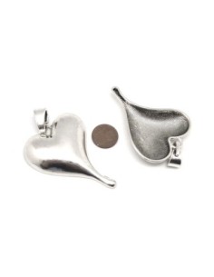 1 Grand Pendentif coeur 58,6mm en métal argenté bombé avec attache 2