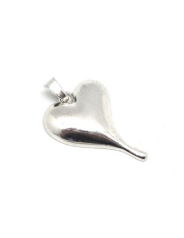 1 Grand Pendentif coeur 58,6mm en métal argenté bombé avec attache