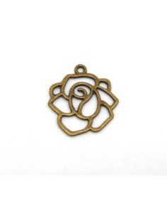 Breloque Estampe Rose fine évidé métal de couleur bronze 2