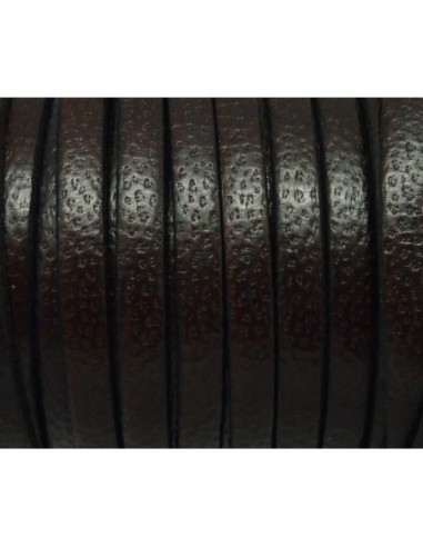 50cm Lanière Cuir plat 5mm texturé de couleur marron foncé brun - CUIR VERITABLE 