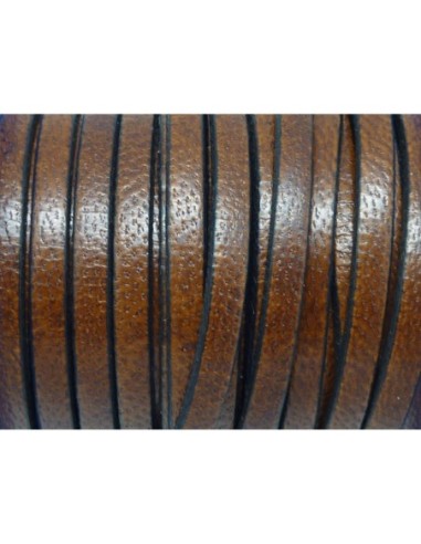 50cm Lanière Cuir plat 5mm texturé de couleur marron noisette - CUIR VERITABLE