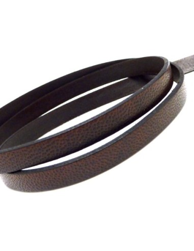 20cm Lanière Cuir plat 10mm texturé de couleur marron foncé - CUIR VERITABLE
