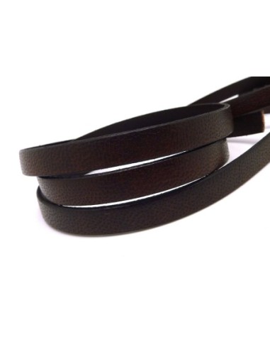 20cm Lanière Cuir plat 10mm texturé de couleur marron foncé - CUIR VERITABLE
