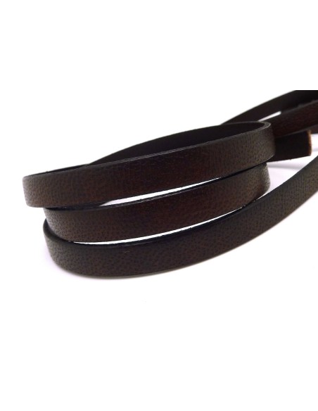 20cm Lanière Cuir plat 10mm texturé de couleur marron foncé - CUIR VERITABLE