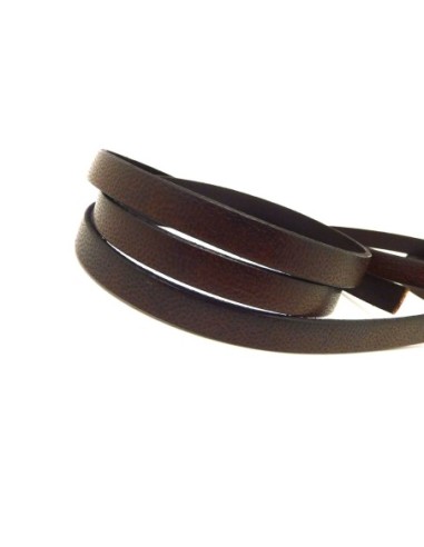 20cm Lanière Cuir plat 10mm texturé de couleur marron foncé - CUIR VERITABLE