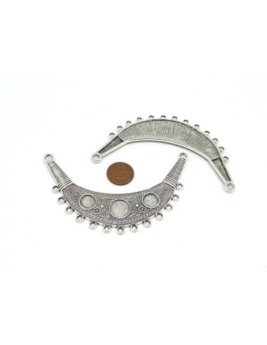 Plastron pendentif Connecteur travaillé 88mm en métal argenté