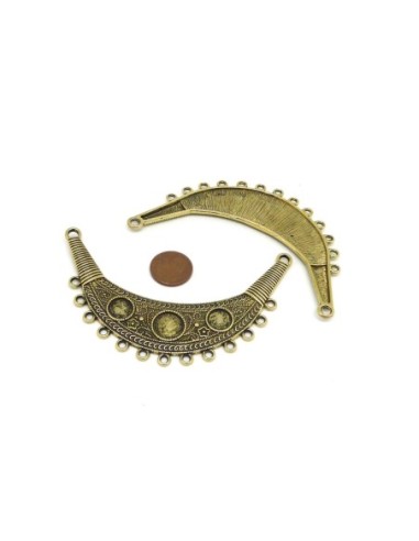 Plastron pendentif Connecteur travaillé 88mm en métal doré pâle