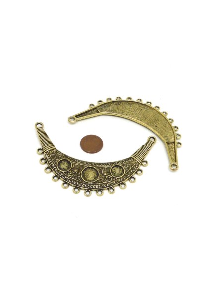 Plastron pendentif Connecteur travaillé 88mm en métal doré pâle