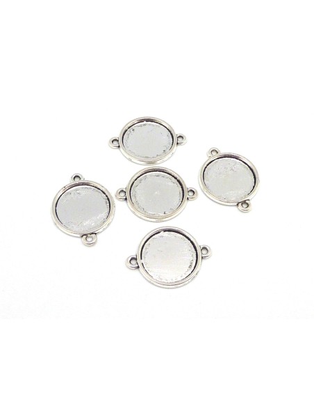 5 Supports cabochon connecteur rond pour cabochon 16mm en métal argenté