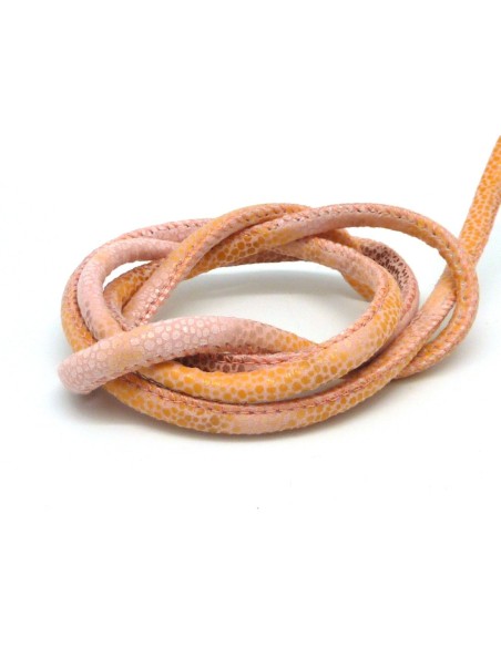 R-50cm Cordon 5mm rose pâle orange pastel dégradé imprimé écaille léger reflet brillant en suédine