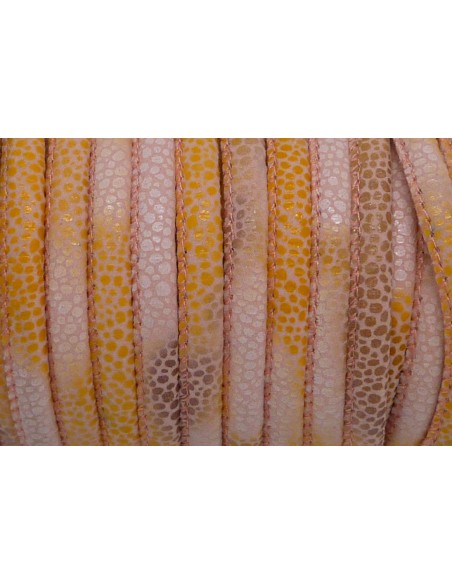 R-50cm Cordon 5mm rose pâle orange pastel dégradé imprimé écaille léger reflet brillant en suédine