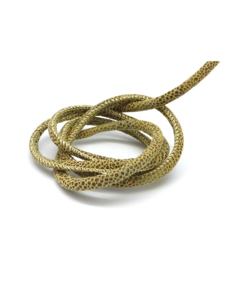 50cm Cordon 5mm vert kaki marron dégradé imprimé écaille léger reflet brillant en suédine