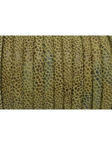 50cm Cordon 5mm vert kaki marron dégradé imprimé écaille léger reflet brillant en suédine