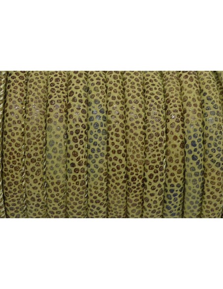 50cm Cordon 5mm vert kaki marron dégradé imprimé écaille léger reflet brillant en suédine