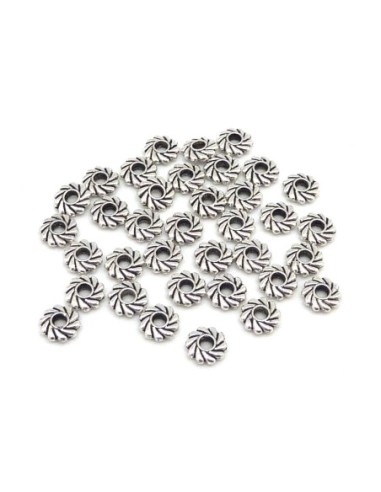 Mini Perles intercalaire rondelle anneau travaillé 5mm en métal argenté 
