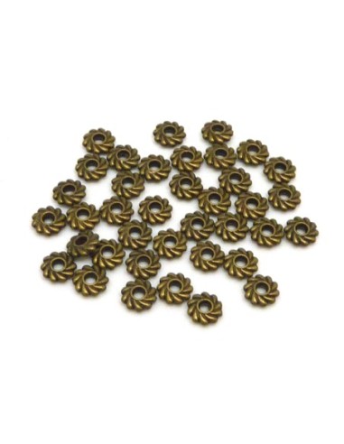 100 Mini Perles intercalaire rondelle anneau travaillé 4,9mm en métal de couleur bronze