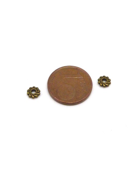 100 Mini Perles intercalaire rondelle anneau travaillé 4,9mm en métal de couleur bronze