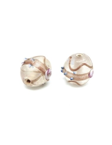 5 perles ovale en verre style façon Murano de couleur ivoire cuivré, rosé, bleu 15mm