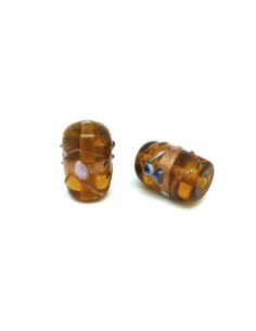 5 perles tube en verre style façon Murano de couleur jaune ambre cuivré 19mm x 13mm