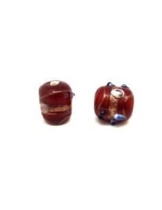 Perles tube en verre style Murano de couleur rouge et cuivré