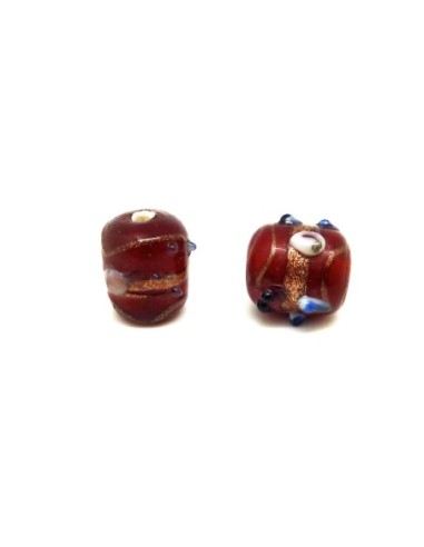 Perles tube en verre style Murano de couleur rouge et cuivré 