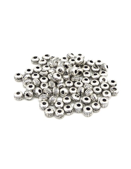 Perles 3,3mm en métal argenté fine et petite striée