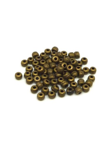 100 mini perles 3,3mm en métal de couleur bronze fine et petite striée