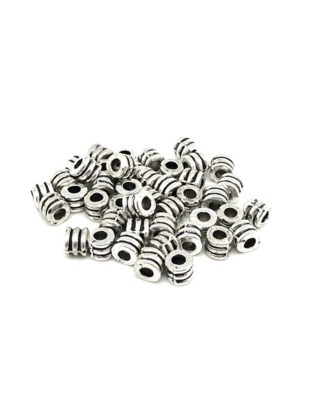 Perles mini tube strié en métal argenté 4mm 