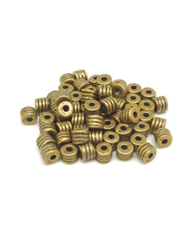Perle connecteur mini tube strié en métal de couleur bronze pâle doré pale mat 