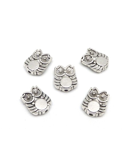 10 Perles hibou 10mm en métal argenté