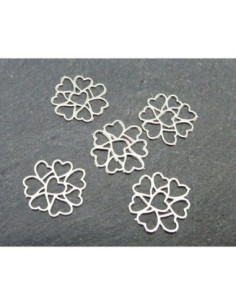5 Estampes en filigrane connecteur coeur en forme de fleur 12mm en métal argenté très fin
