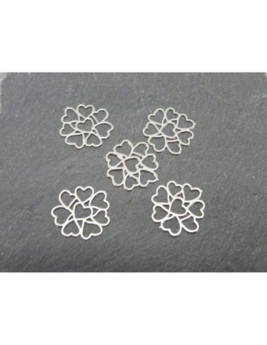 5 Estampes en filigrane connecteur coeur en forme de fleur 12mm en métal argenté très fin