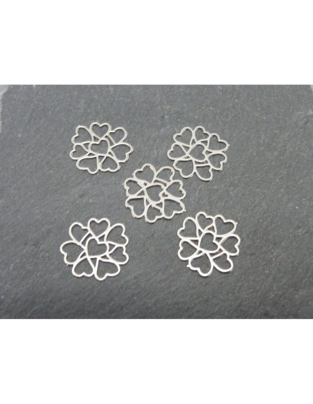 5 Estampes en filigrane connecteur coeur en forme de fleur 12mm en métal argenté très fin