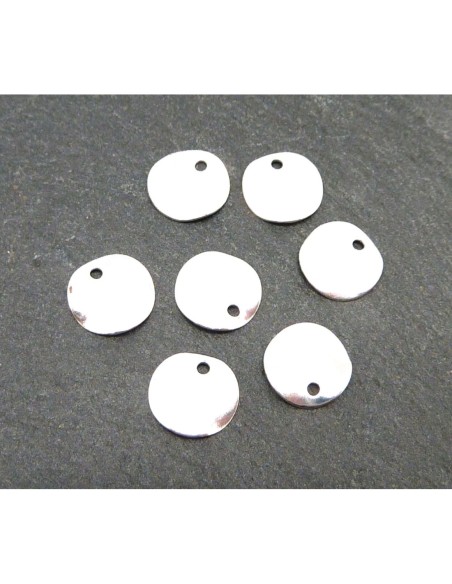10 mini breloques sequin, pastille 8mm en métal argenté légèrement ondulé