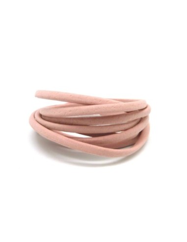 1,3M Cordon plat simili cuir, synthétique 3,5mm légèrement arrondi de couleur rose pastel, rose dragée pâle