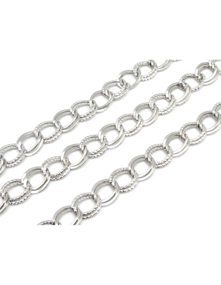 R-1m de chaînette double maillon forçat 10,5mm en métal argenté ciselé