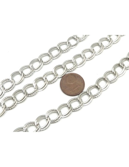 R-1m de chaînette double maillon forçat 10,5mm en métal argenté ciselé