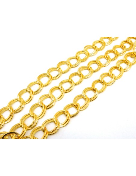 R-1m de chaînette double maillon forçat 14mm x 11mm en métal doré ciselé