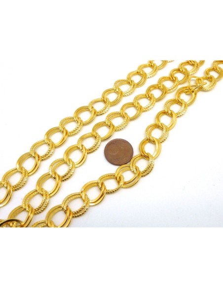 R-1m de chaînette double maillon forçat 14mm x 11mm en métal doré ciselé