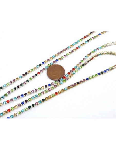 Chainette strass multicolore et métal argenté