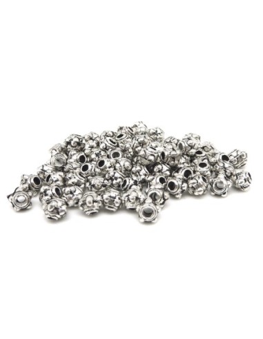Perles 3,7mm en métal argenté travaillé - Bracelet wrap fin