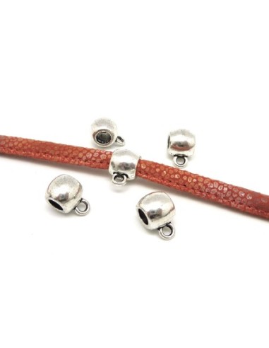 5 Perles support breloque argenté en métal pour cordon cuir de 4,5mm