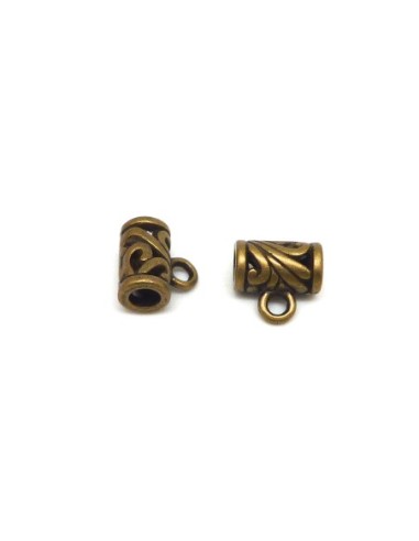 10 bélières, tube ajouré travaillé, Perles support breloque en métal de couleur bronze pour cordon de 4mm