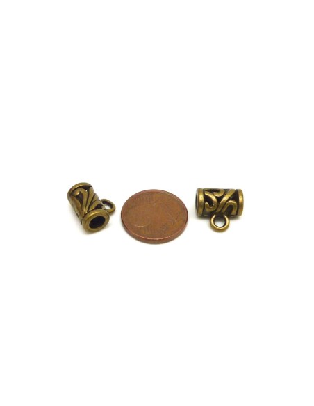 10 bélières, tube ajouré travaillé, Perles support breloque en métal de couleur bronze pour cordon de 4mm